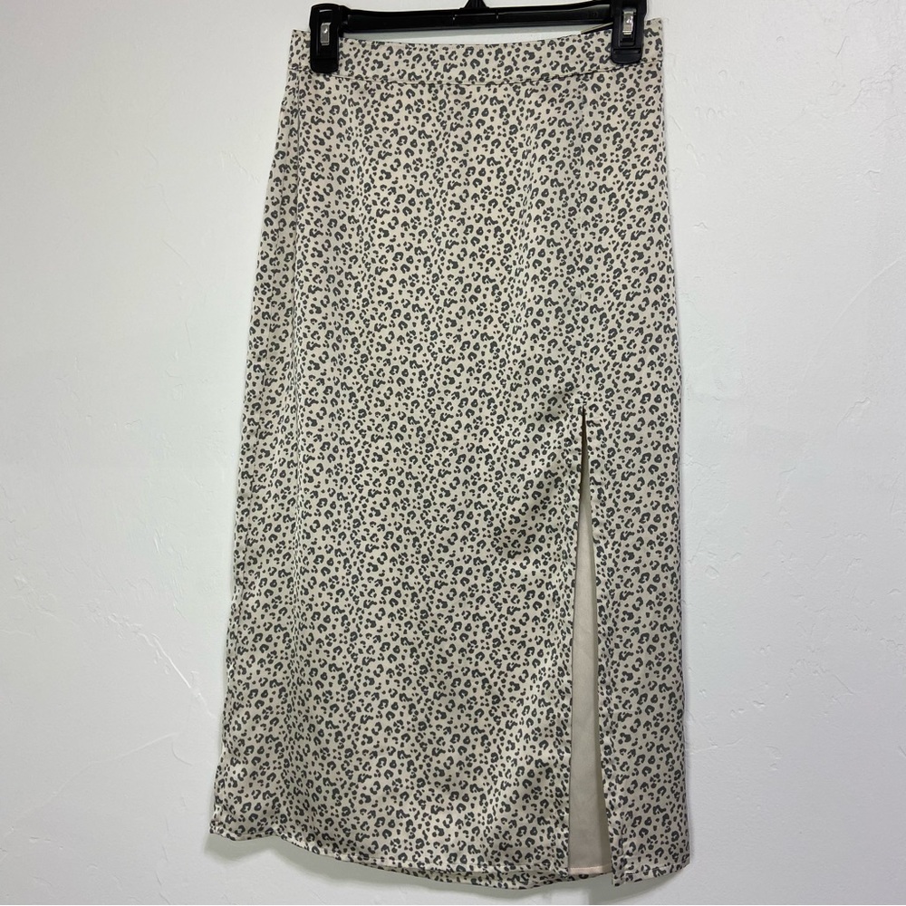 Abercrombie & Fitch Animal Print Midi Skirt Front Slit Side Zipper Women's Small